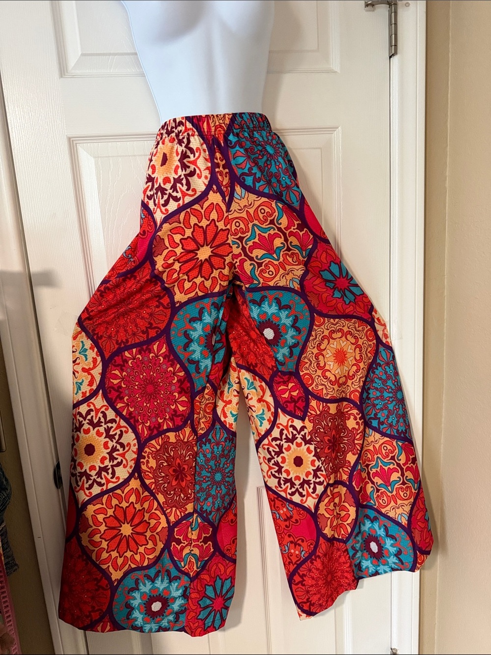 Boho Floral Wide-Leg Pants - Red Multi